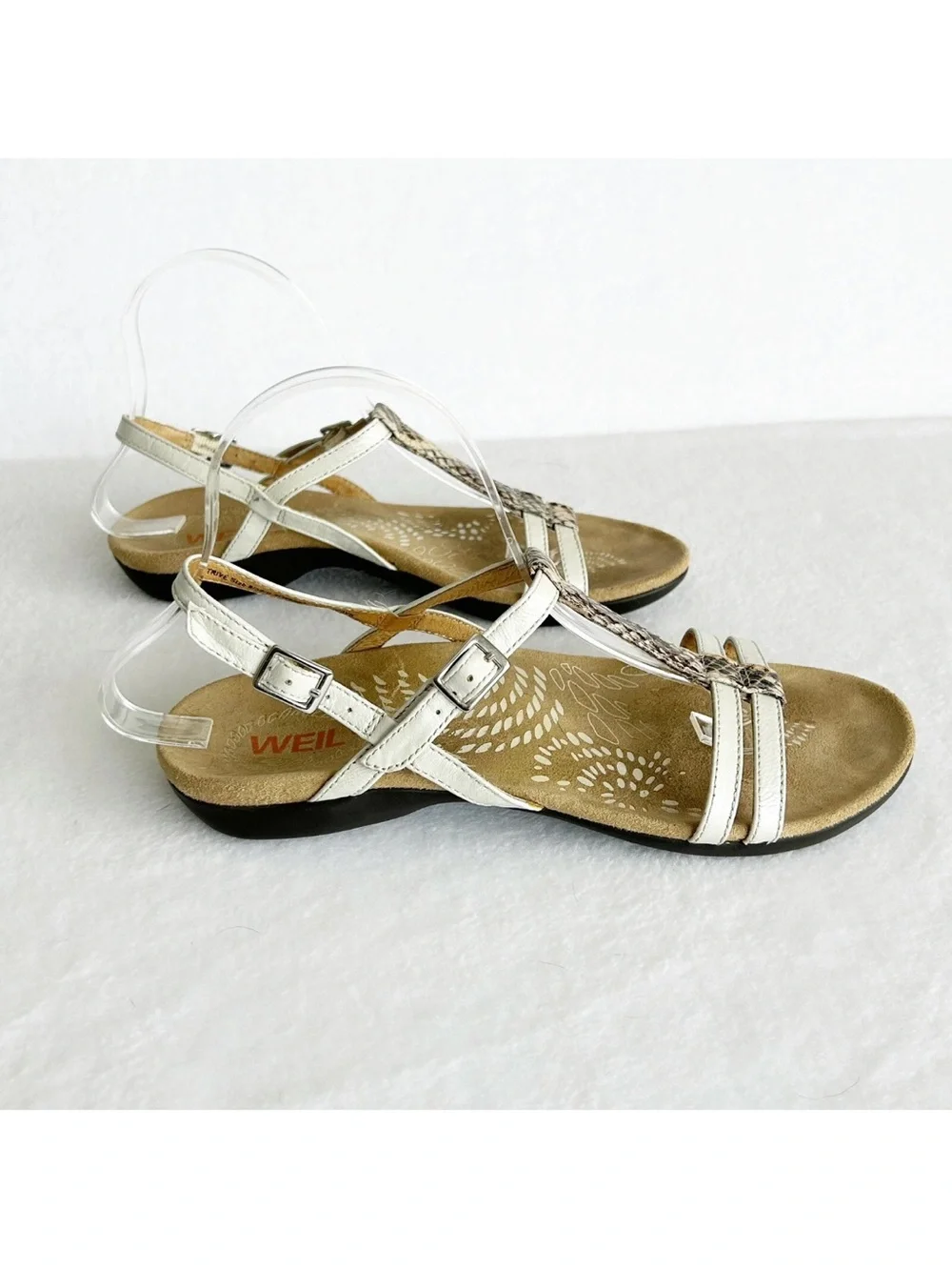 Orthaheel Dr. Weil STRIVE Sandals Womens Sz 8 White Snake Skin Slip on Shoes 39